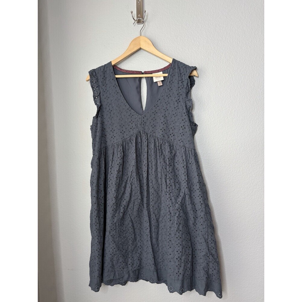 Knox Rose Women's Eyelet Ruffle Sleeve Dress Navy Blue Flowy Summer Boho Lined